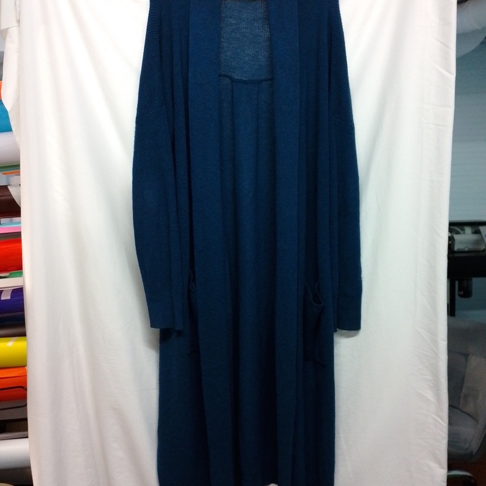 Cable Stitch Long Blue Open Cardigan